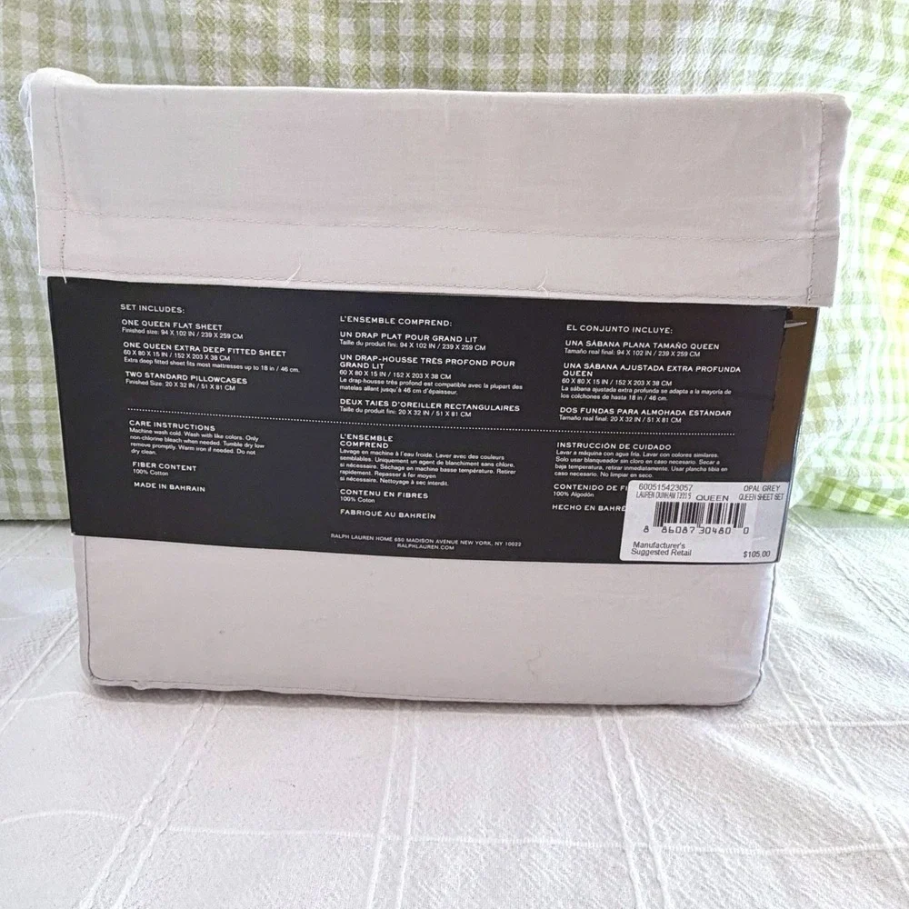 New!! Lauren Ralph Lauren 4 pc Queen OPAL GREY Durham Sateen Sheet Set